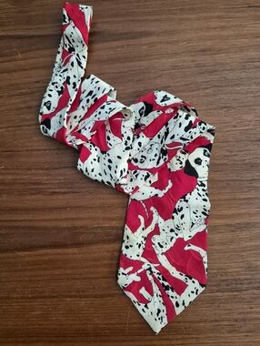 Vintage 90s Nicole Miller Dalmatian Print Red Silk Tie